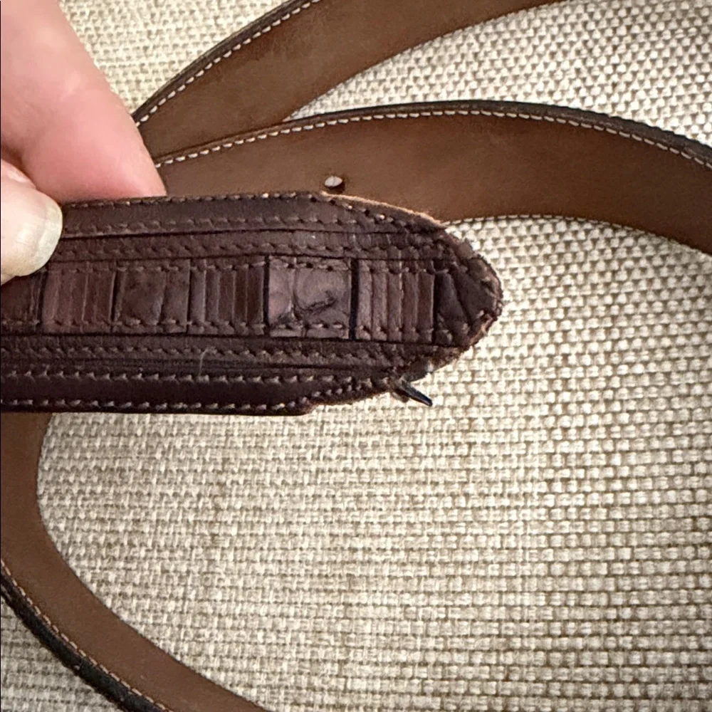 MEZLAN Crocodile Belt 1.25 Brown Exotic Leather Silver Buckle Western Dress Flaw